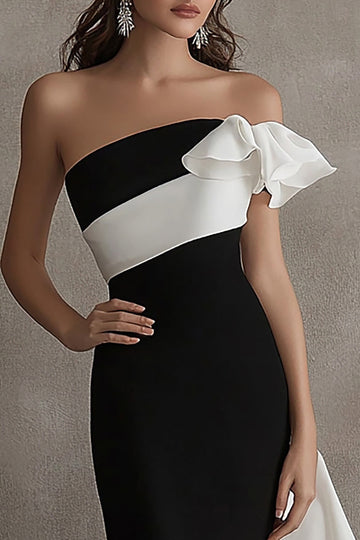 Mermaid One Shoulder Ruffles Long Black Tie Dress